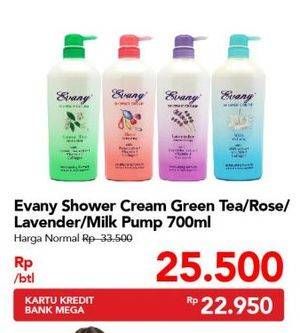 Promo Harga EVANY Shower Cream Green Tea, Lavender, Milk, Rose 700 ml - Carrefour