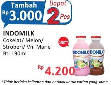 Promo Harga INDOMILK Susu Cair Botol Cokelat, Melon, Stroberi, Vanilla Marie 190 ml - Alfamidi