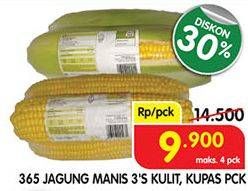 Promo Harga 365 Jagung Manis Kulit, Kupas 3 pcs - Superindo