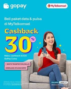 Promo Harga Beli Paket Data & Pulsa di My Telkomsel Cashback 30%  - Gojek