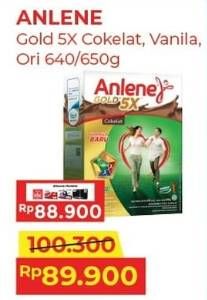 Promo Harga Anlene Gold Plus 5x Hi-Calcium Vanila, Coklat, Original 650 gr - Alfamart