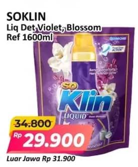 Promo Harga So Klin Liquid Detergent + Anti Bacterial Violet Blossom 1600 ml - Alfamart