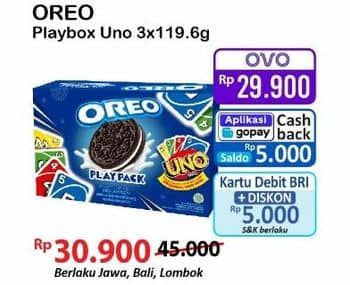 Promo Harga Oreo Biskuit Vanilla Choco Playpack per 3 bungkus 119 gr - Alfamart