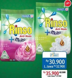 Promo Harga RINSO Molto Detergent Bubuk Classic Fresh, Rose Fresh 1800 gr - Alfamidi