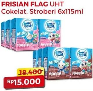 Promo Harga Frisian Flag Susu UHT Milky Zuzhu Zazha Chocolate, Strawberry per 6 tpk 115 ml - Alfamart