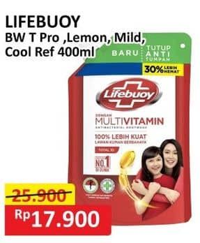 Promo Harga Lifebuoy Body Wash Total 10, Lemon Fresh, Mild Care, Cool Fresh 400 ml - Alfamart