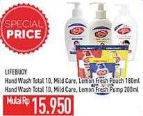 Promo Harga LIFEBUOY Hand Wash Total 10, Mild Care, Lemon Fresh Pouch 180ml, Pump 200ml  - Hypermart