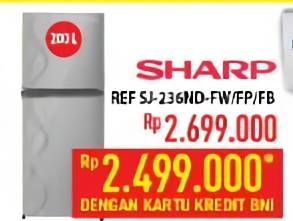 Promo Harga SHARP SJ-236ND FW | Small 2 Door Refrigerator FP, FB  - Hypermart