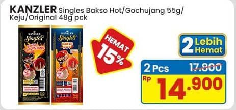 Promo Harga Kanzler Singles Bakso Hot, Gochujang, Keju, Original 48 gr - Indomaret