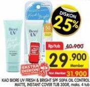 Promo Harga Biore UV Fresh & Bright Sunscreen SPF 50+ PA+++ Instant Cover, Oil Control Matte 30 ml - Superindo
