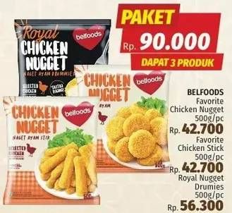 Promo Harga Belfoods Favorite Chicken Nugget + Chicken Stick + Royal Nugget Drummies  - LotteMart