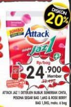 Promo Harga Attack Jaz1 Detergent Powder +Softener Rose Berry, Semerbak Cinta, Pesona Segar 1400 gr - Superindo