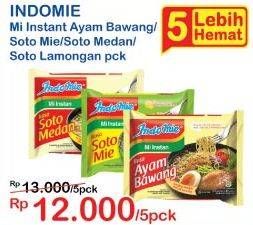 Promo Harga INDOMIE Mi Kuah Ayam Bawang, Soto Lamongan, Soto Medan, Soto Mie 69 gr - Indomaret