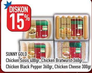Promo Harga SUNNY GOLD Chicken Sausage/Bratwurst Chicken Sausage/Chicken Black Pepper Sausage/Chicken Cheese Sausage  - Hypermart