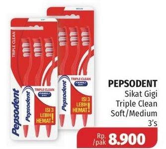 Promo Harga PEPSODENT Sikat Gigi Triple Clean Soft, Medium 3 pcs - Lotte Grosir