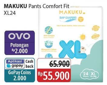 Promo Harga Makuku Comfort Fit Diapers Pants XL24 24 pcs - Alfamidi