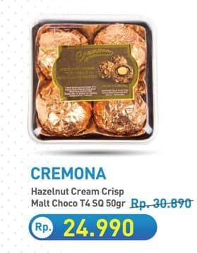Promo Harga Cremona Hazelnut Cream Crisp Malt Chocolate Wafer T4 Square 50 gr - Hypermart