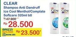Promo Harga CLEAR Shampoo Ice Cool Mint, Complete Soft Care 320 ml - Indomaret