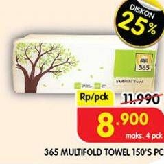 Promo Harga 365 Multifold Towel 150 sheet - Superindo