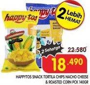 Promo Harga HAPPY TOS Tortilla Chips Nacho Cheese, Jagung Bakar/Roasted Corn 140 gr - Superindo
