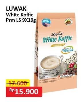 Promo Harga Luwak White Koffie Less Sugar per 9 sachet 20 gr - Alfamart