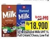 Promo Harga Diamond Milk UHT Chocolate, Full Cream, Low Fat High Calcium 1000 ml - Hypermart