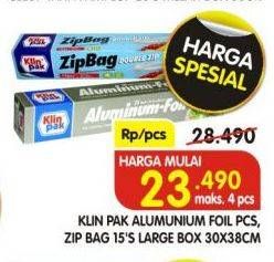 Promo Harga KLINPAK Alumunium Foil/Zip Bag 15's Large Box 30x38 cm  - Superindo