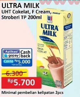 Promo Harga Ultra Milk Susu UHT Coklat, Full Cream, Stroberi 200 ml - Alfamart