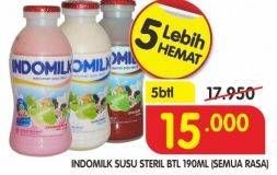 Promo Harga INDOMILK Susu Cair Botol All Variants per 5 botol 190 ml - Superindo