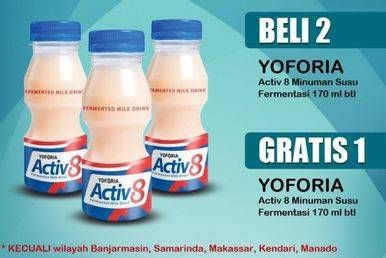 Promo Harga YOFORIA Fermented Milk Drink Activ8 All Variants per 2 botol 170 ml - Indomaret