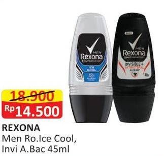 Promo Harga REXONA Men Deo Roll On Ice Cool, Invisible Anti Bacterial 45 ml - Alfamart
