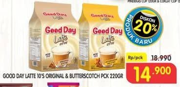 Promo Harga Good Day Latte Original, Butterscotch per 10 sachet 22 gr - Superindo