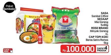 Promo Harga Sasa Sambal/Sedaap Mi Goreng/Rose Brand Minyak Goreng/Topi Koki Beras  - LotteMart