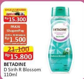 Promo Harga Betadine Feminine Wash Natural Daun Sirih Radiance Blossom 110 ml - Alfamart