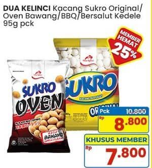 Promo Harga Dua Kelinci Kacang Sukro Original, Oven Rasa Bawang, BBQ, Kedele 100 gr - Indomaret