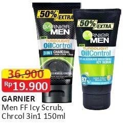 Promo Harga GARNIER MEN Turbo Light Oil Control Facial Foam 3in1 Charcoal, Anti Blackheads Brightening Icy Scrub 100 ml - Alfamart