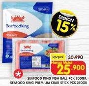 Promo Harga SEAFOOD KING Fish Ball Pack 200gr, Premium Crab Stick Pck 250gr  - Superindo