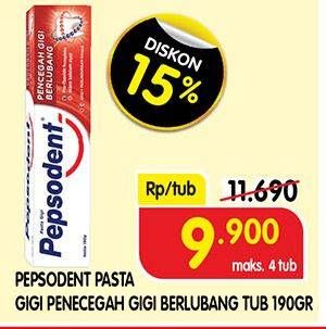 Promo Harga PEPSODENT Pasta Gigi Pencegah Gigi Berlubang White 190 gr - Superindo