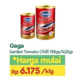Promo Harga Gaga Sardines In Tomato Sauce Chilli/ Tomat Dan Cabe 155 gr - TIP TOP
