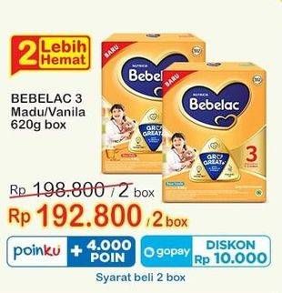 Promo Harga Bebelac 3 Gro Great Vanila, Madu 620 gr - Indomaret