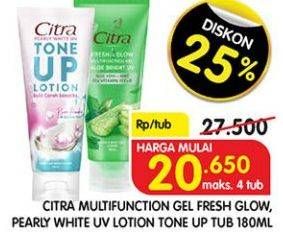 Promo Harga CITRA Multifunction Gel Fresh Glow, Pearly White UV Lotion Tone Up 180 mL  - Superindo