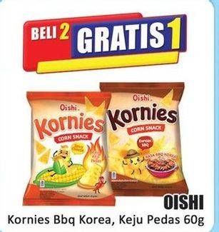 Promo Harga Oishi Kornies Corn Snack BBQ Korea, Keju Pedas 60 gr - Hari Hari