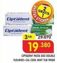 Promo Harga CIPTADENT Pasta Gigi Maxi 12 Plus Double Flouride+Cal Cool per 3 pcs 190 gr - Superindo