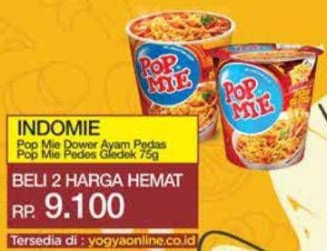 Promo Harga Indomie Pop Mie Instan Kuah Pedes Dower Ayam, Goreng Pedes Gledeek Ayam 75 gr - Yogya