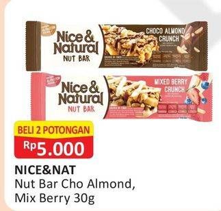 Promo Harga NICE & NATURAL Nut Bar Choco Almond, Mixed Berry per 2 pcs 30 gr - Alfamart