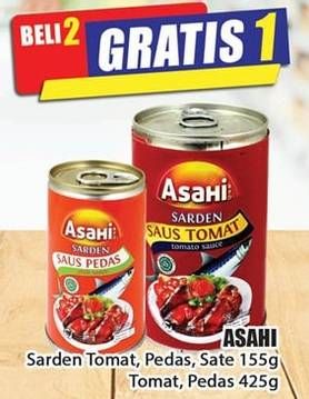 Promo Harga ASAHI Sarden Tomat, Pedas, Sate 155g, Tomat, Pedas 425g  - Hari Hari