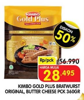 Promo Harga Kimbo Gold Plus Bratwurst Butter Cheese, Original 360 gr - Superindo