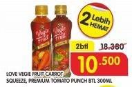 Promo Harga Vegie Fruit Carrot Squeeze, Premium Tomato Punch 300ml 2 botol  - Superindo