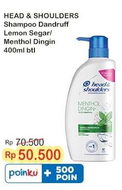 Promo Harga Head & Shoulders Shampoo Lemon Fresh, Cool Menthol 400 ml - Indomaret