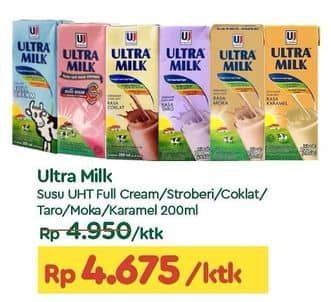 Promo Harga Ultra Milk Susu UHT Full Cream, Coklat, Stroberi, Taro, Moka, Karamel 200 ml - TIP TOP